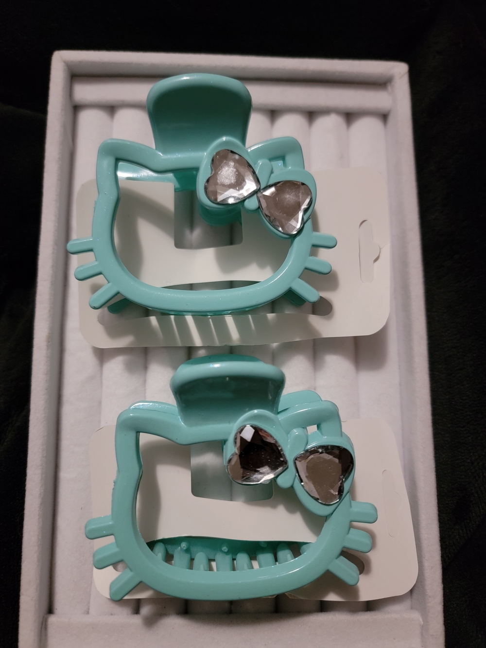 2 Mint - Blue Kitty With Bow & Heart Accent- Hair Claw Clips